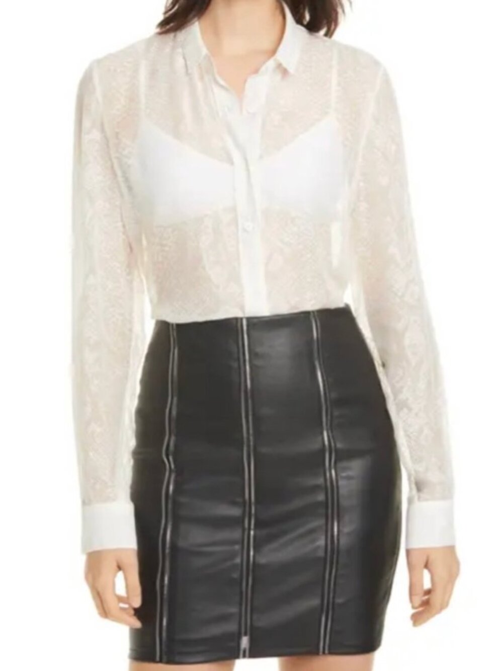 RtA | Blythe Sheer Silk Blend Blouse in White Python